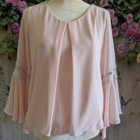 A. Byer Tops - Pleated Crochet Sleeve Blouse Size M
